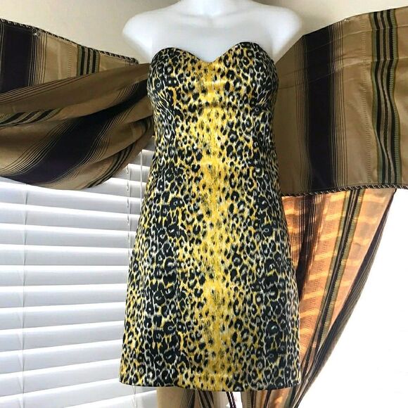 Yellow & Black Animal Print Guess Los Angeles Dress Size 2 - Picture 1 of 9